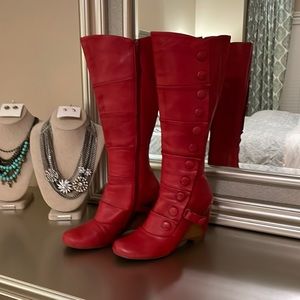 Miz Mooz Red Button Wedge Boots 